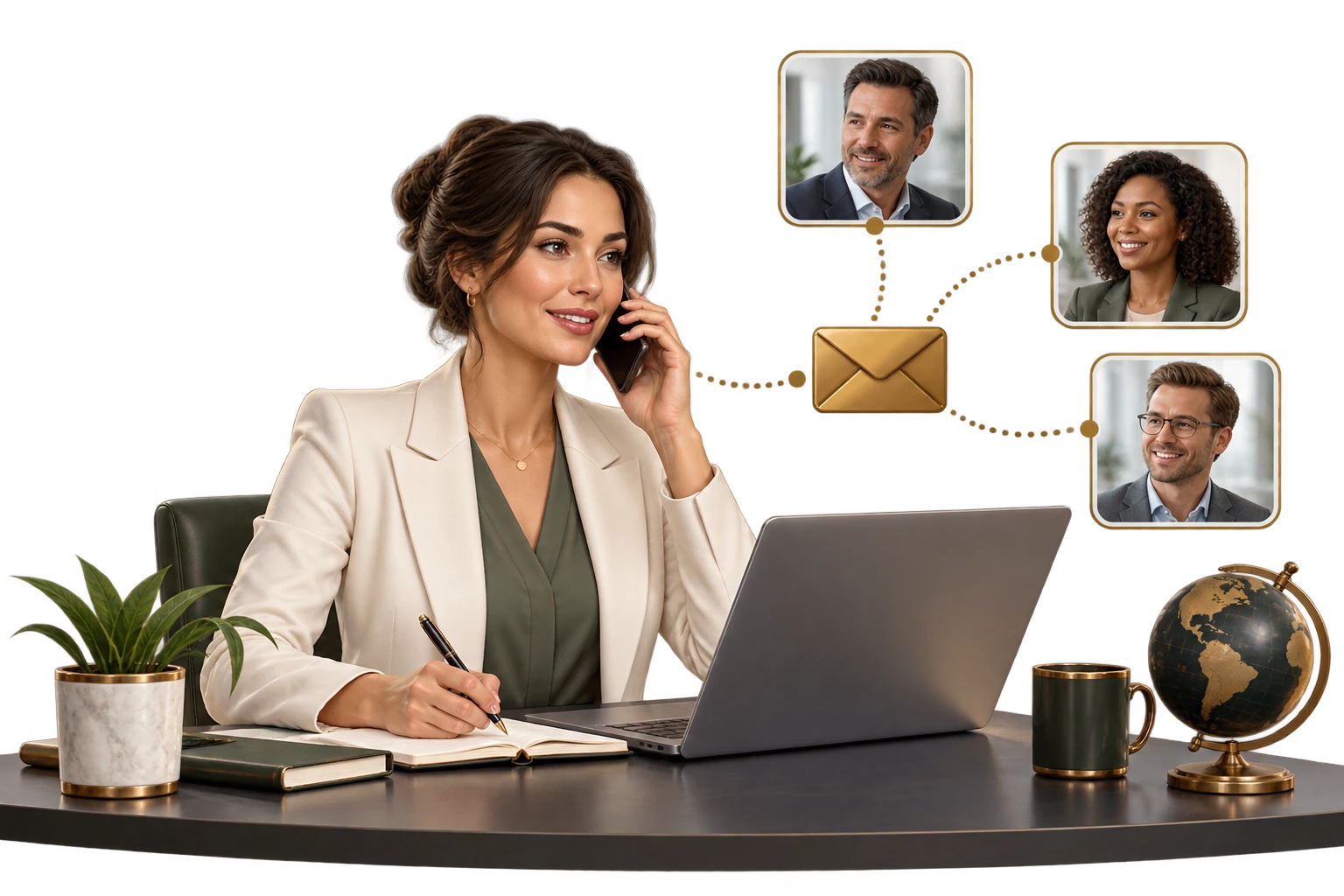 Customer & Partner Outreach: illustrated business support scene.